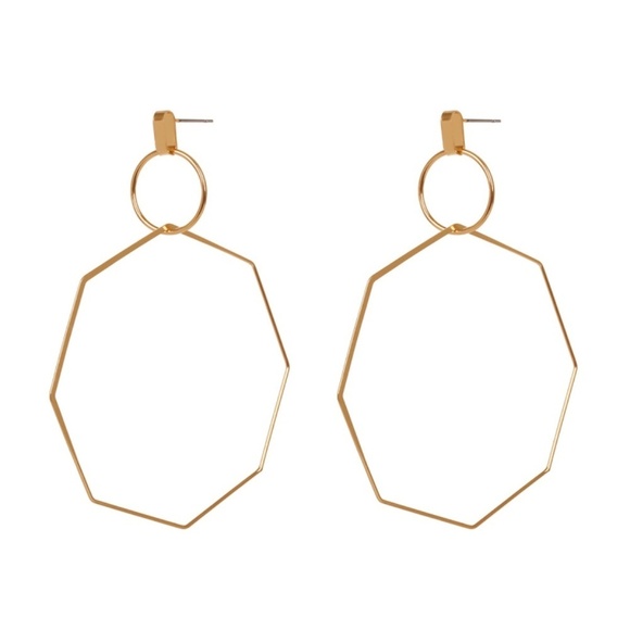 *ELLERIE* Gold Simple Geometric Design Fashion Earrings - Picture 3 of 5